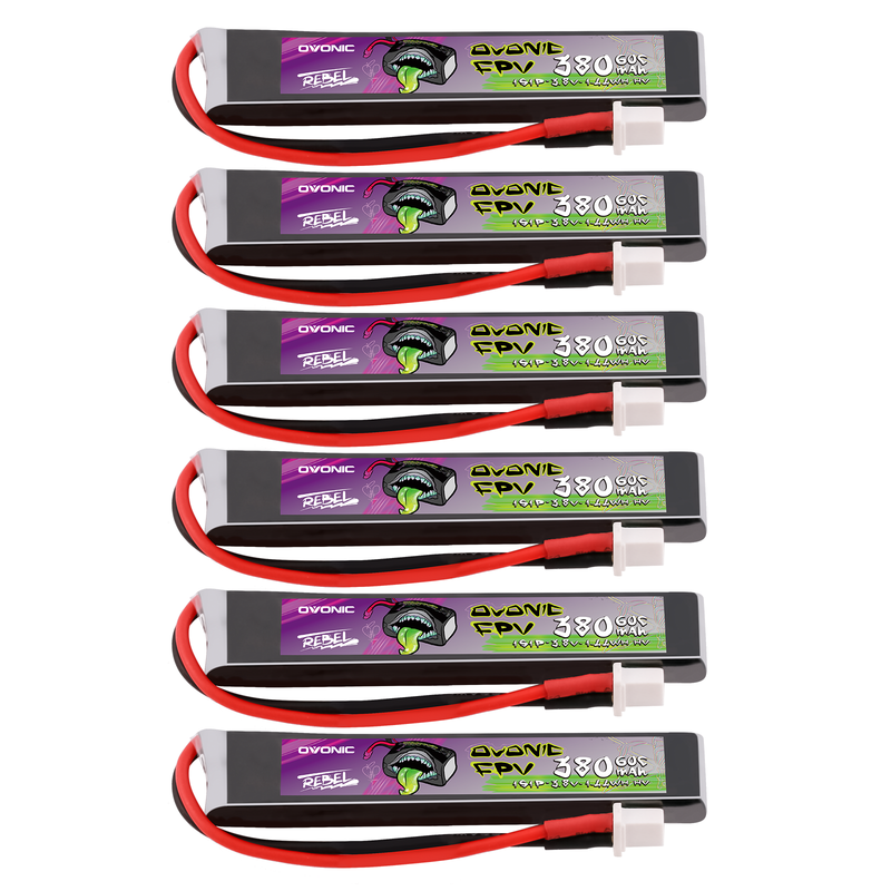 Ovonic Rebel 2.0 380mAh 1S LiHV 3.8V 60C LiPo battery 6-pack with BT2.0 connectors