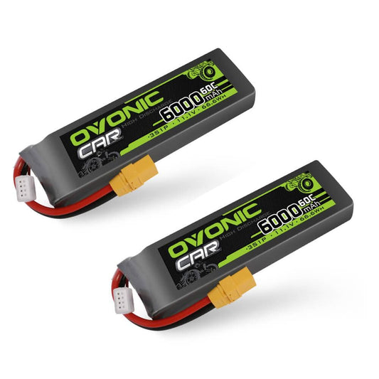 2x Ovonic 6000mAh 3S1P 11.1V 60C LiPo batteries with XT90 plug and balance lead