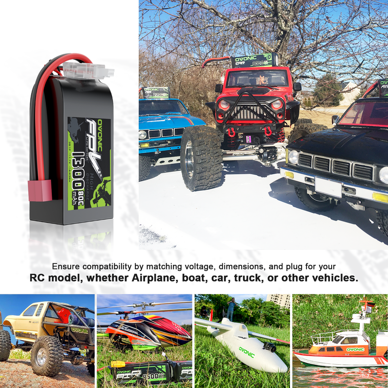 OVONIC 11.1V 80C 1300mAh 3S Lipo Battery with T Plug for 3S Freestyle Racing Drone Fixed-Wing FPV Plane