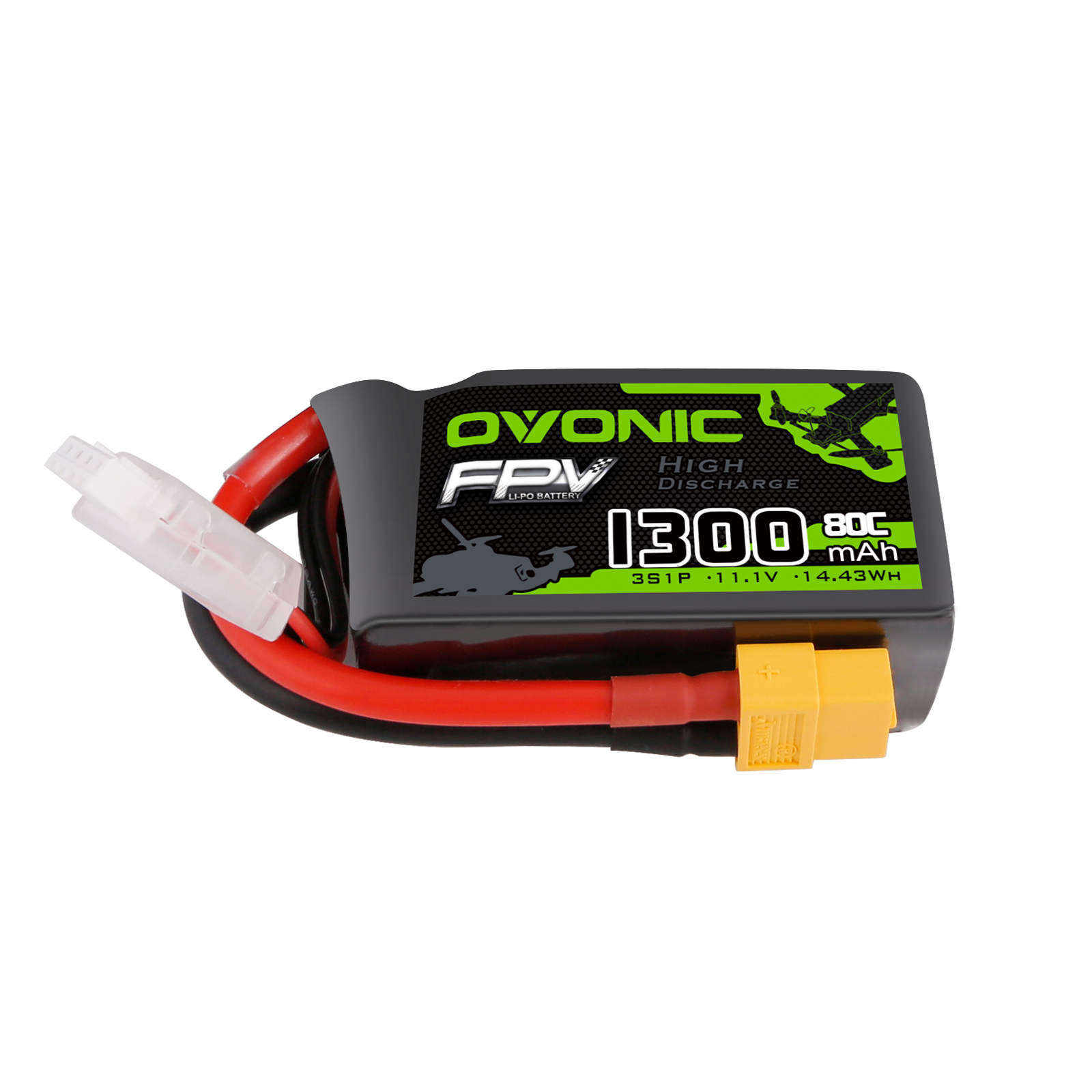 Ovonic 3S 1300mAh 11.1V 80C LiPo battery pack with XT60 connector and balance lead