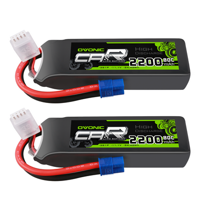 Ovonic 2-Pack 2200mAh 3S 11.1V 80C LiPo Battery set with EC3 plug and balance lead