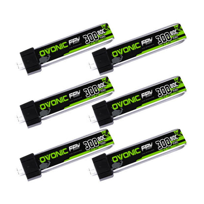 Ovonic 80C 1S 300mAh HV 3.8V LiPo Battery 6-pack with PH2.0 connector, top view