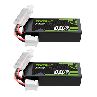 OVONIC 300mAh 2S 7.6V 80C LiPo battery 2-pack with balance and JST-style plugs