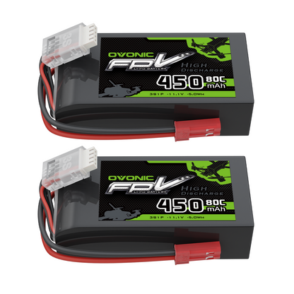 OVONIC 450mAh 3S 11.1V 80C LiPo battery 2-pack with JST plug and balance connector