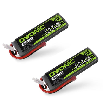 Ovonic 2x 5200mAh 7.4V 2S1P 80C LiPo battery pack set with Deans T plug and balance lead