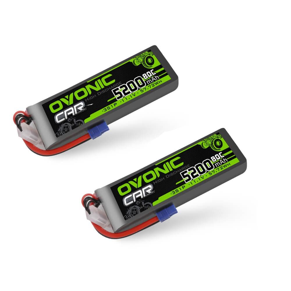 Ovonic 5200mAh 11.1V 3S1P 80C/160C LiPo Battery 2-pack with blue EC3-style plug and balance lead