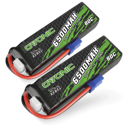 2× Ovonic Rebel 6500mAh 3S 11.1V 80C LiPo Battery pack set with blue EC5 connectors