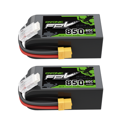 2× OVONIC 11.1V 80C 850mAh 3S LiPo Battery with XT60 Plug