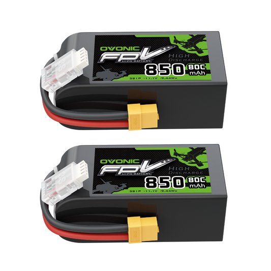 2× OVONIC 11.1V 80C 850mAh 3S LiPo Battery with XT60 Plug