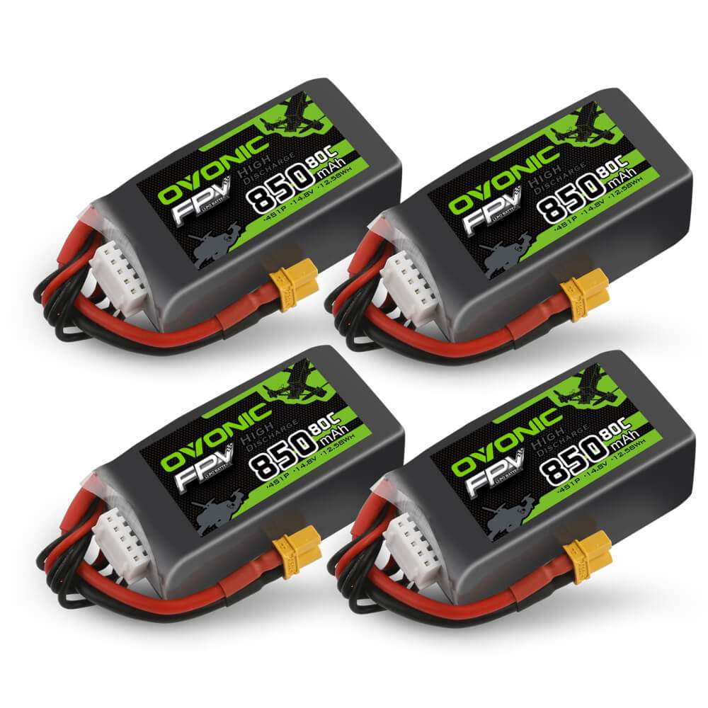 Ovonic 4-Pack 4S 850mAh 80C 14.8V LiPo Battery set with XT30 plug and balance lead