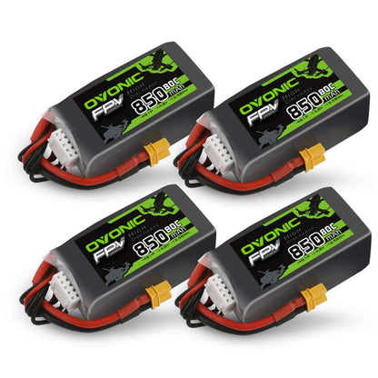 Ovonic 4-Pack 4S 850mAh 80C 14.8V LiPo Battery set with XT30 plug and balance lead