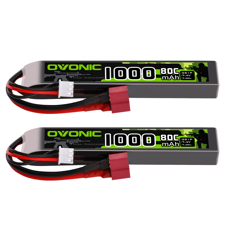 Ovonic 2pcs 2S 1000mAh 80C 7.4V LiPo battery pack with Deans T plug and JST-XHR balance connector