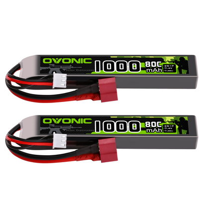 Ovonic 2pcs 2S 1000mAh 80C 7.4V LiPo battery pack with Deans T plug and JST-XHR balance connector