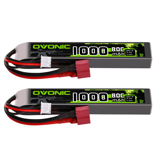 Ovonic 2pcs 2S 1000mAh 80C 7.4V LiPo battery pack with Deans T plug and JST-XHR balance connector