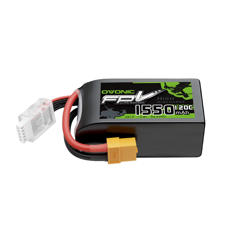 OVONIC R-Line V3.0 1550mAh 4S 14.8V LiPo battery with XT60 plug and JST-XHR-5P balance lead