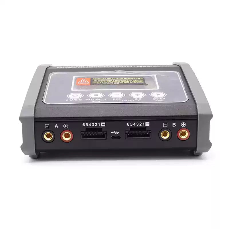 SkyRC D260 Ultimate Duo balance charger front view with dual A/B outputs, 6S balance ports and USB port