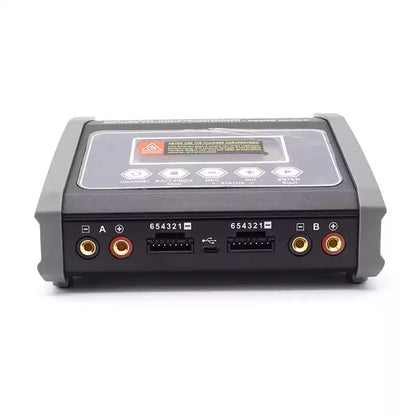 SkyRC D260 Ultimate Duo balance charger front view with dual A/B outputs, 6S balance ports and USB port