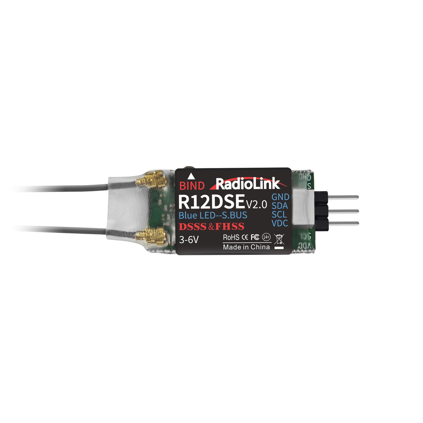 RadioLink R12DSE V2.0 Recetor 2.4GHz 12CH SBUS/PPM com Protocolo DSSS&FHSS e Telemetria Integrada