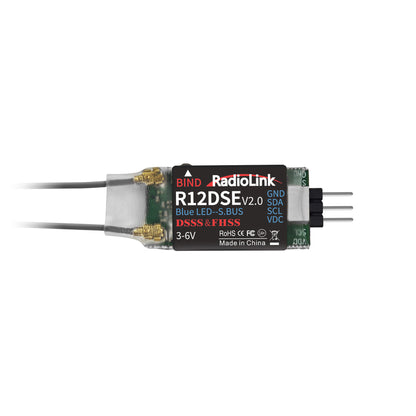 RadioLink R12DSE V2.0 Recetor 2.4GHz 12CH SBUS/PPM com Protocolo DSSS&FHSS e Telemetria Integrada