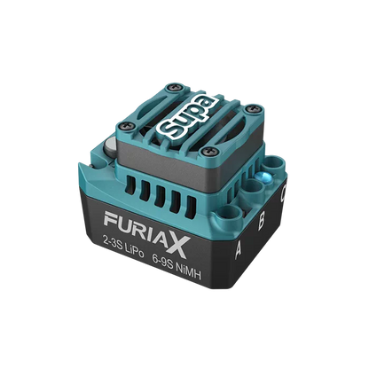 SkyRC FuriaX Supa 60A Brushless ESC, angled top view with Supa heatsink and FURlAX case label
