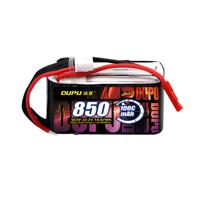 DUPU 2S 3S 850mAh 100C LiPo Battery, DUPU 850mAh 100C LiPo battery for FPV drones with XT30 plug.