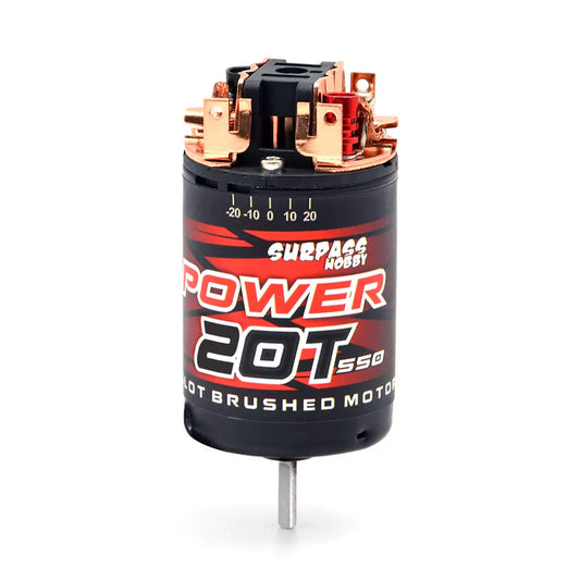 Surpass Hobby 550 3-slot brushed motor, POWER 20T label with solder tabs and output shaft