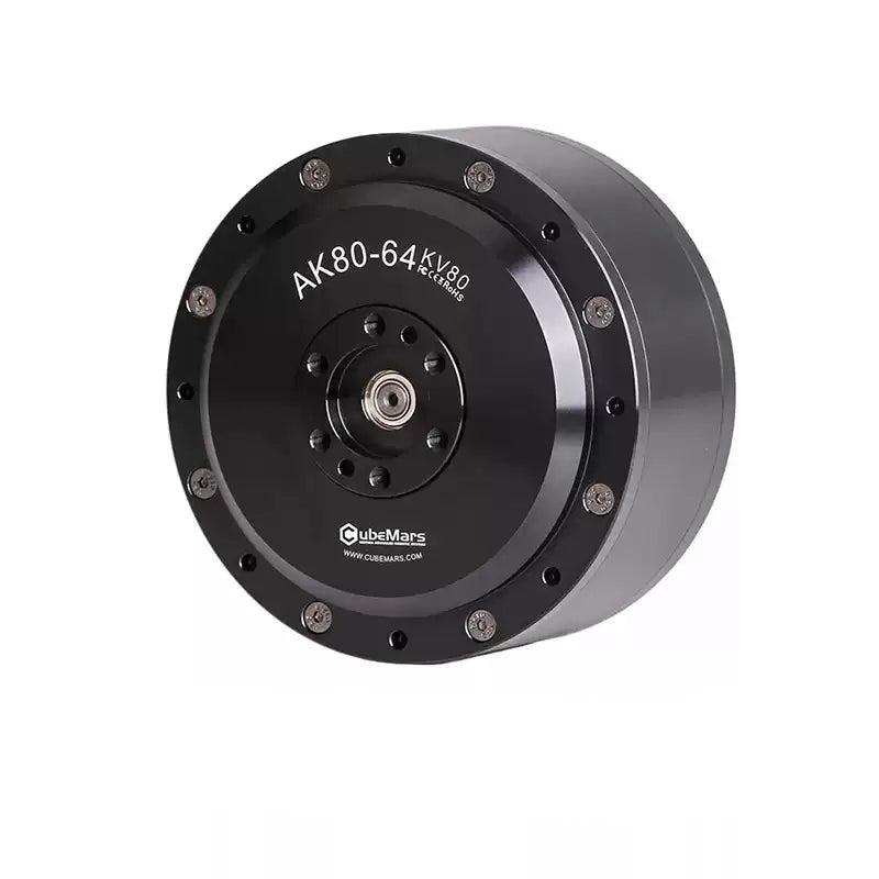 CubeMars AK80-64 KV80 robotic actuator delivers 120Nm peak torque, 64:1 gear ratio, and MIT mode functionality.