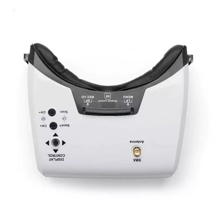 Fat Shark ECHO FPV Goggles feature a 4.3" display, 55° FOV, DVR, USB-C, 40CH analog receiver, CH-, Scan, Band+, Menu, Antenna, and SMA ports.