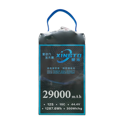 XINGTO 29000mAh 12S 44.4V 1287.6Wh high-density lithium battery, 300Wh/kg, 10C, for heavy-lift UAVs.