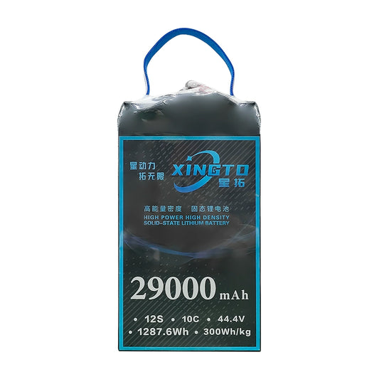 XINGTO 29000mAh 12S 44.4V 1287.6Wh high-density lithium battery, 300Wh/kg, 10C, for heavy-lift UAVs.