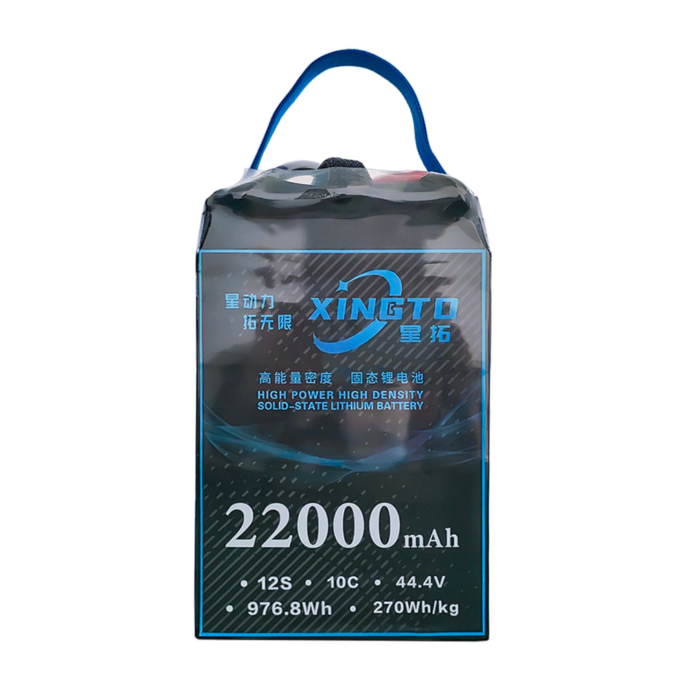 XINGTO 22000mAh 12S 44.4V high-density lithium battery, 976.8Wh, 270Wh/kg, 10C, for heavy-lift UAVs.