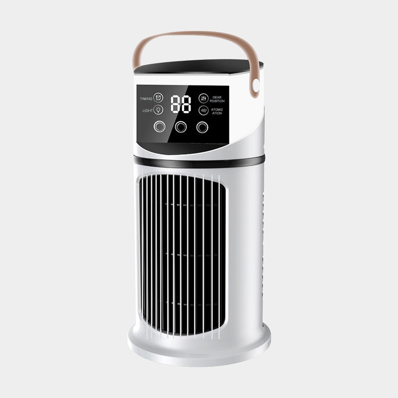 Portable mini air cooling fan water cooling tower air cooler, white bladeless design with handle