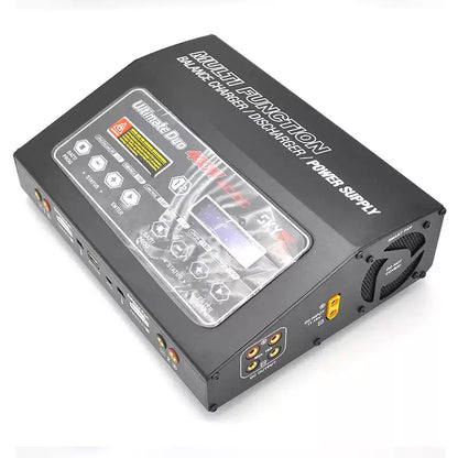 SkyRC D400 Ultimate Duo 400W Balance Charger, SkyRC D400 Ultimate Duo dual balance charger with LCD display, control buttons, cooling fan, and dual DC outputs