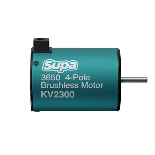 SkyRC FuriaX Supa 3650 4-Pole Brushless Motor side view with Supa logo and KV2300 marking