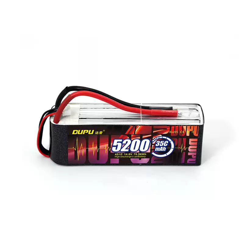 DUPU 5200mAh 35C LiPo battery for RC drones, planes, and helicopters offers high discharge rate for optimal performance in various toys.