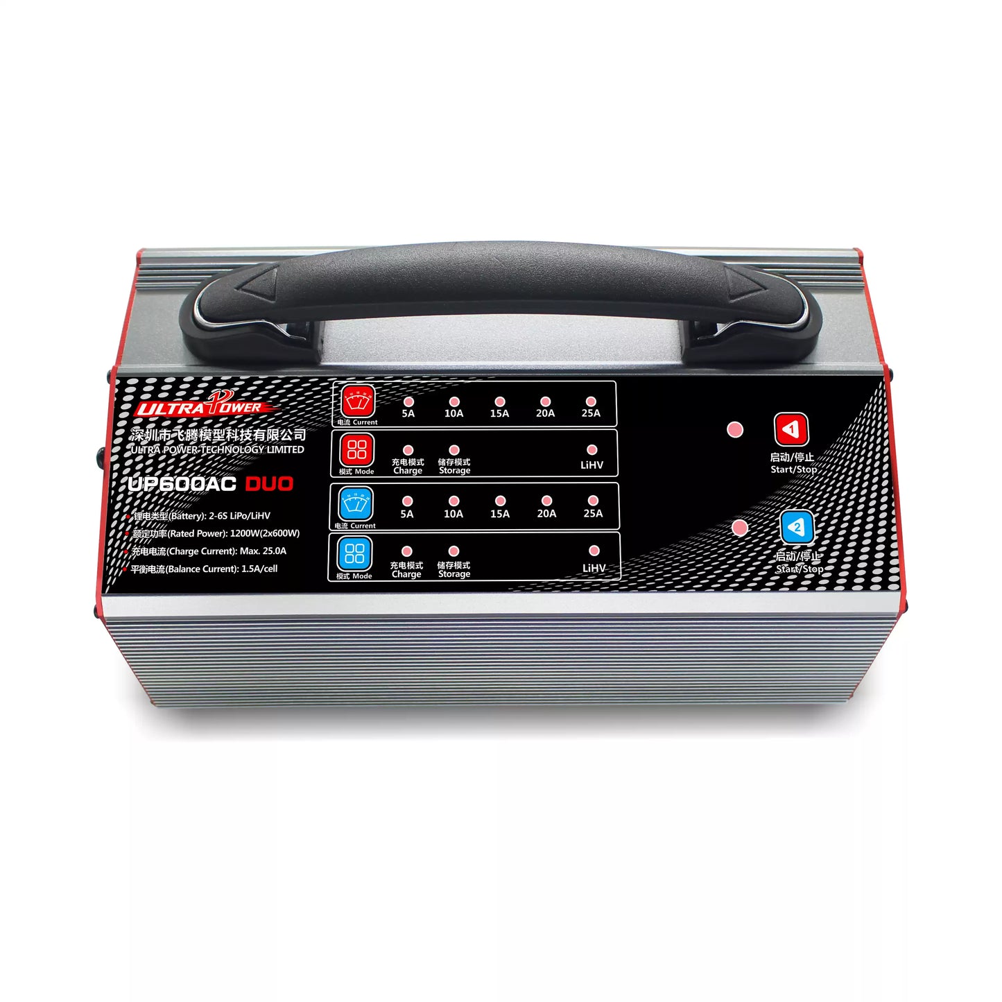 Ultra Power UP600AC DUO 2x600W 25A 雙通道 2-6S LiPo/LiHV 智能電池充電器