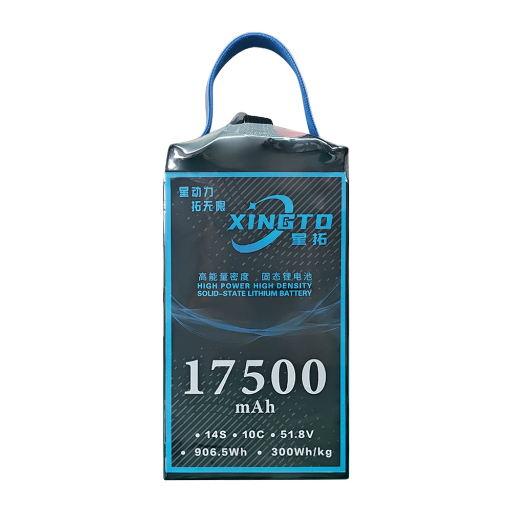 XINGTO 17500mAh 14S 51.8V solid-state battery, 906.5Wh capacity, 300Wh/kg energy density, high power for heavy-lift UAV drones.