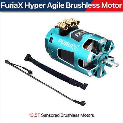 SkyRC FuriaX Hyper Agile brushless motor graphic showing 13.5T sensored drift motor and sensor leads