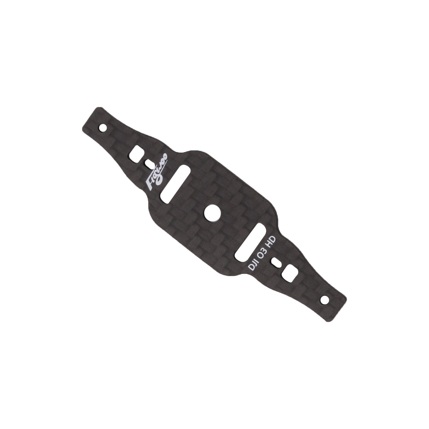 Flywoo CineRace20 V2 carbon fiber frame plate with DJI O3 HD marking and multiple mounting cutouts