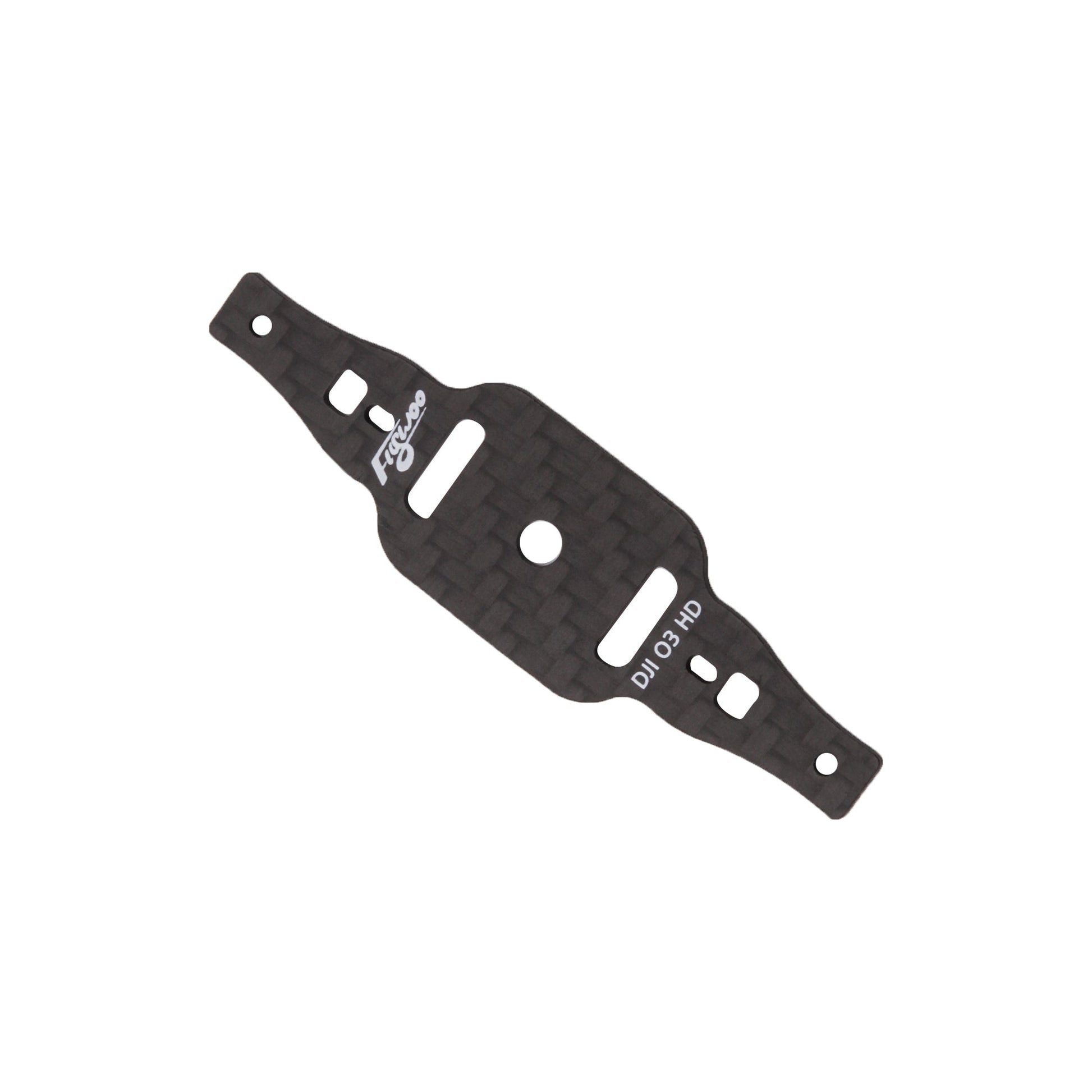 Flywoo CineRace20 V2 carbon fiber frame plate with DJI O3 HD marking and multiple mounting cutouts
