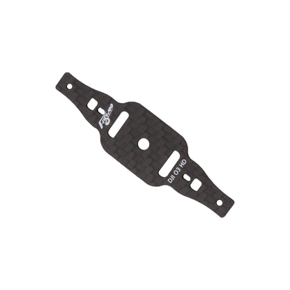 Flywoo CineRace20 V2 carbon fiber frame plate with DJI O3 HD marking and multiple mounting cutouts