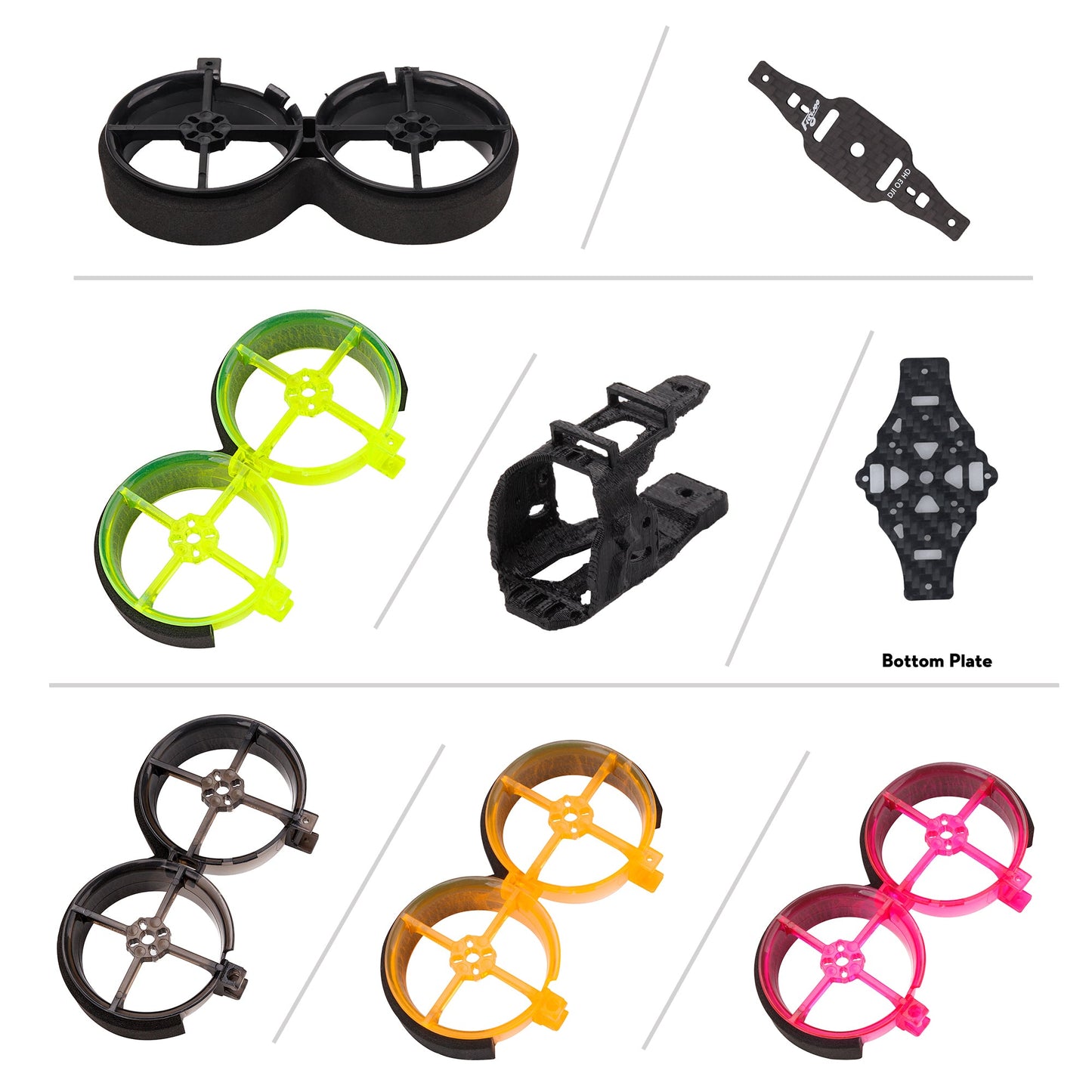 Flywoo CineRace20 V2 HD DJI O3 frame replacement parts set with ducted prop guards, plates and mount