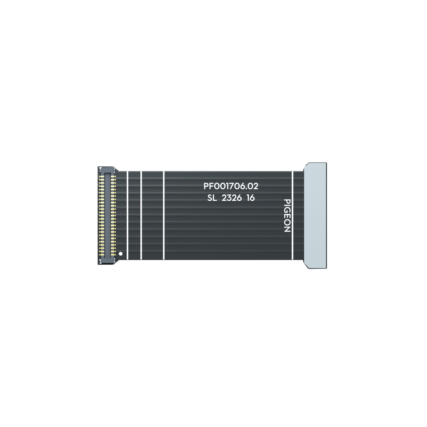 Flywoo O3 unit connect cable, flat ribbon with board connector and labeled Pigeon PF001706.02