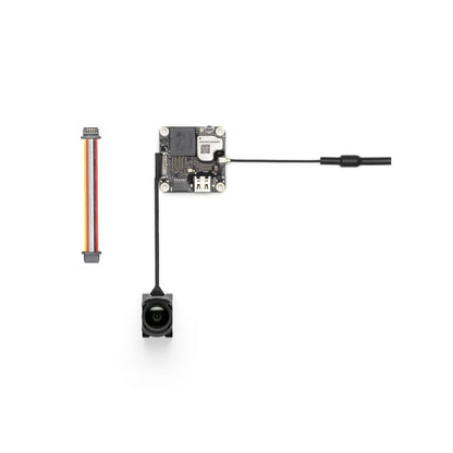 DJI O4 Wide Air Unit with camera, antenna, and connector cable on white background
