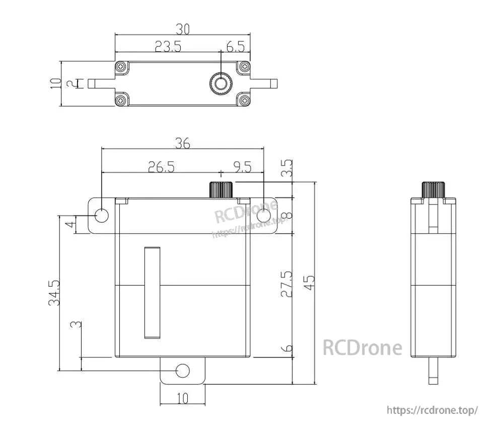 OCSERVO, OCS-D1102: 11 kg.cm high-voltage digital micro servo with coreless motor, CNC aluminum case, and precise dimensions.