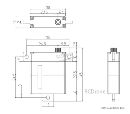 OCSERVO, OCS-D1102: 11 kg.cm high-voltage digital micro servo with coreless motor, CNC aluminum case, and precise dimensions.