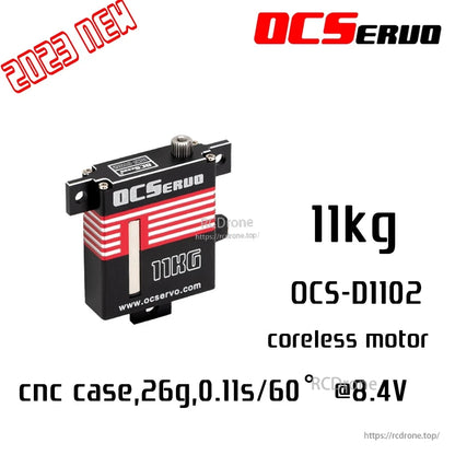 OCSERVO OCS-D1102: 11kg.cm, coreless motor, CNC aluminum case, 26g, 0.11s/60° @8.4V, high-voltage digital micro servo for wings.
