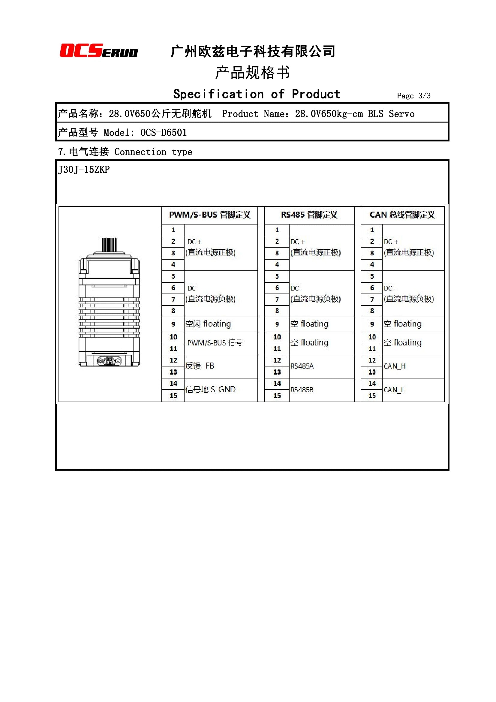 Product specification for OCSERVO product with 28OV650 and JFile filter features.