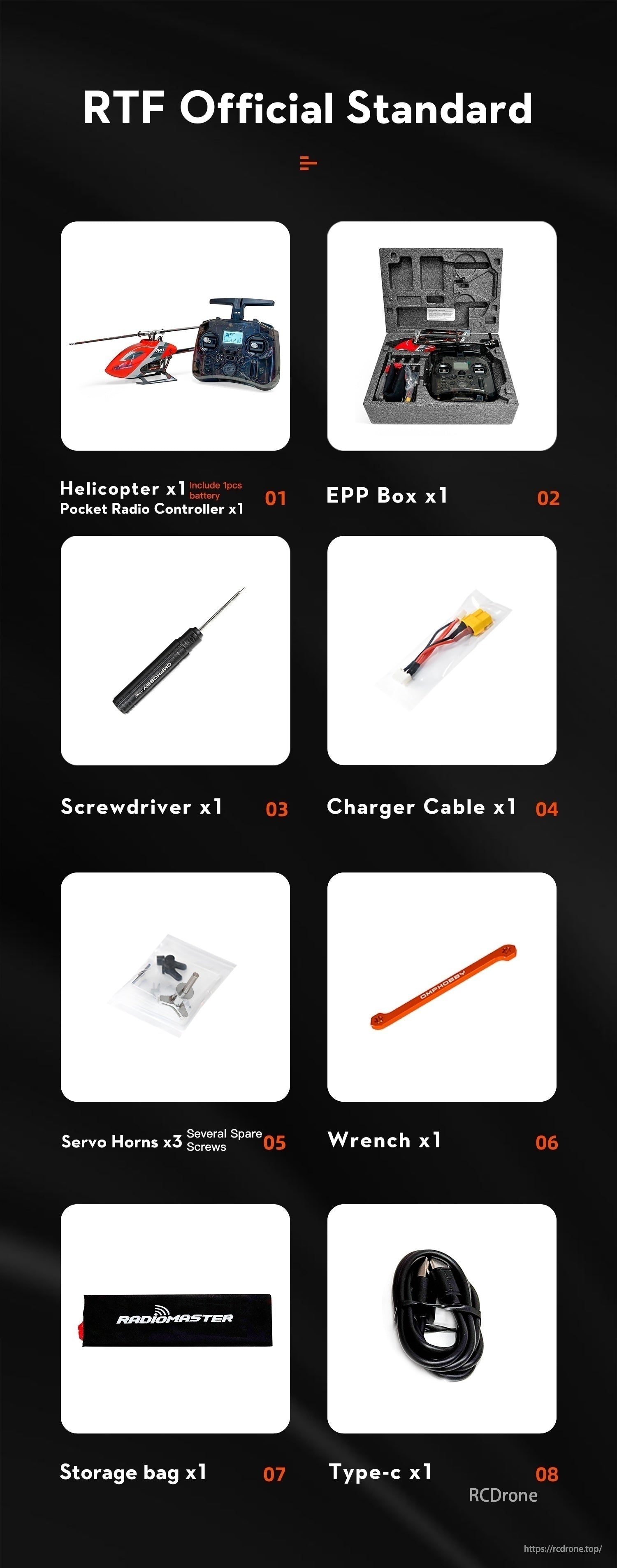 OMPHOBBY M1 EVO RC Helicopter, Dual motor power unit, integrated ESCs, official receivers, S BUS DSM/X support, three 3D flight modes, customizable parameters.