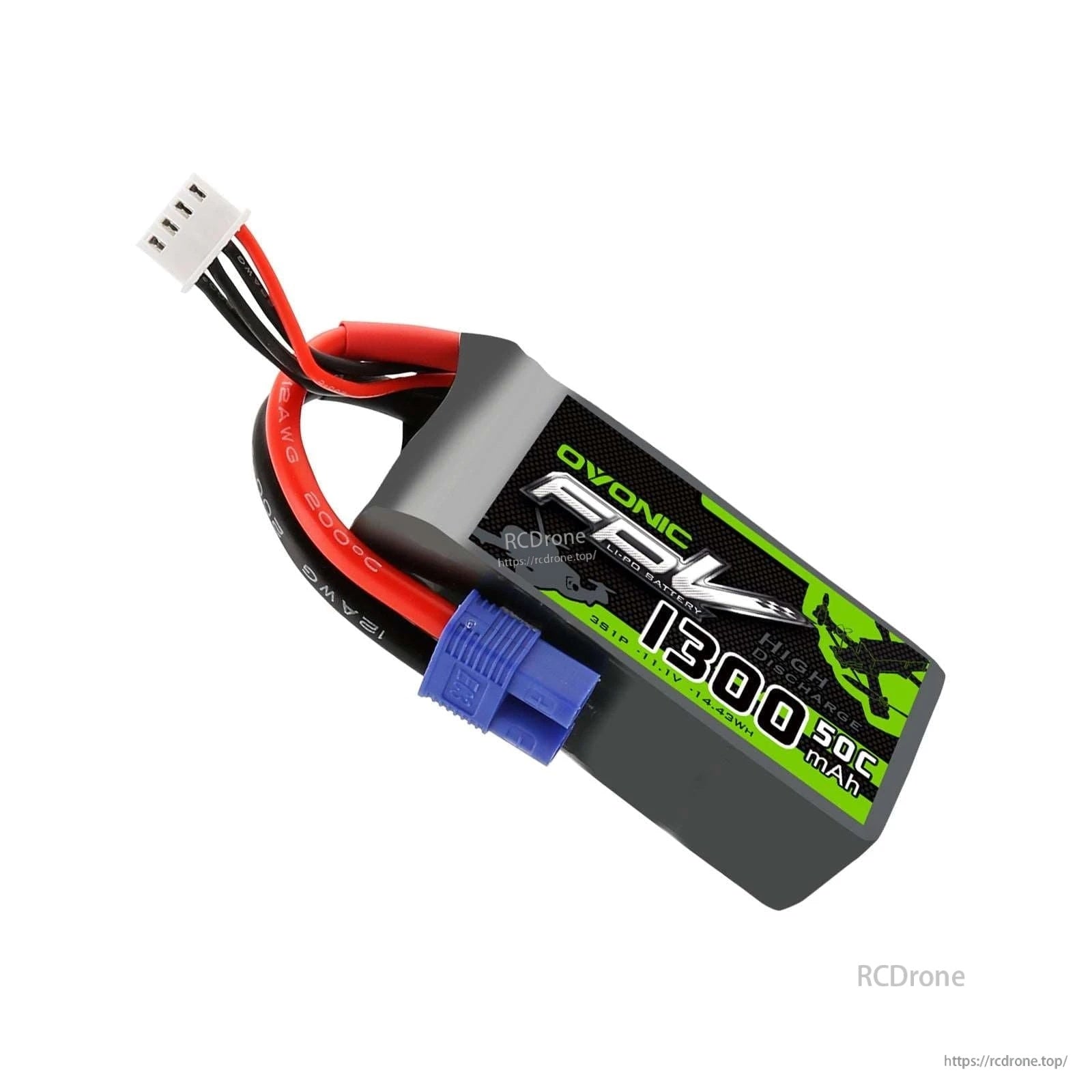 OVONIC FPV 11.1V 1300mAh 3S1P 50C LiPo battery with EC3 plug and JST-XHR balance lead
